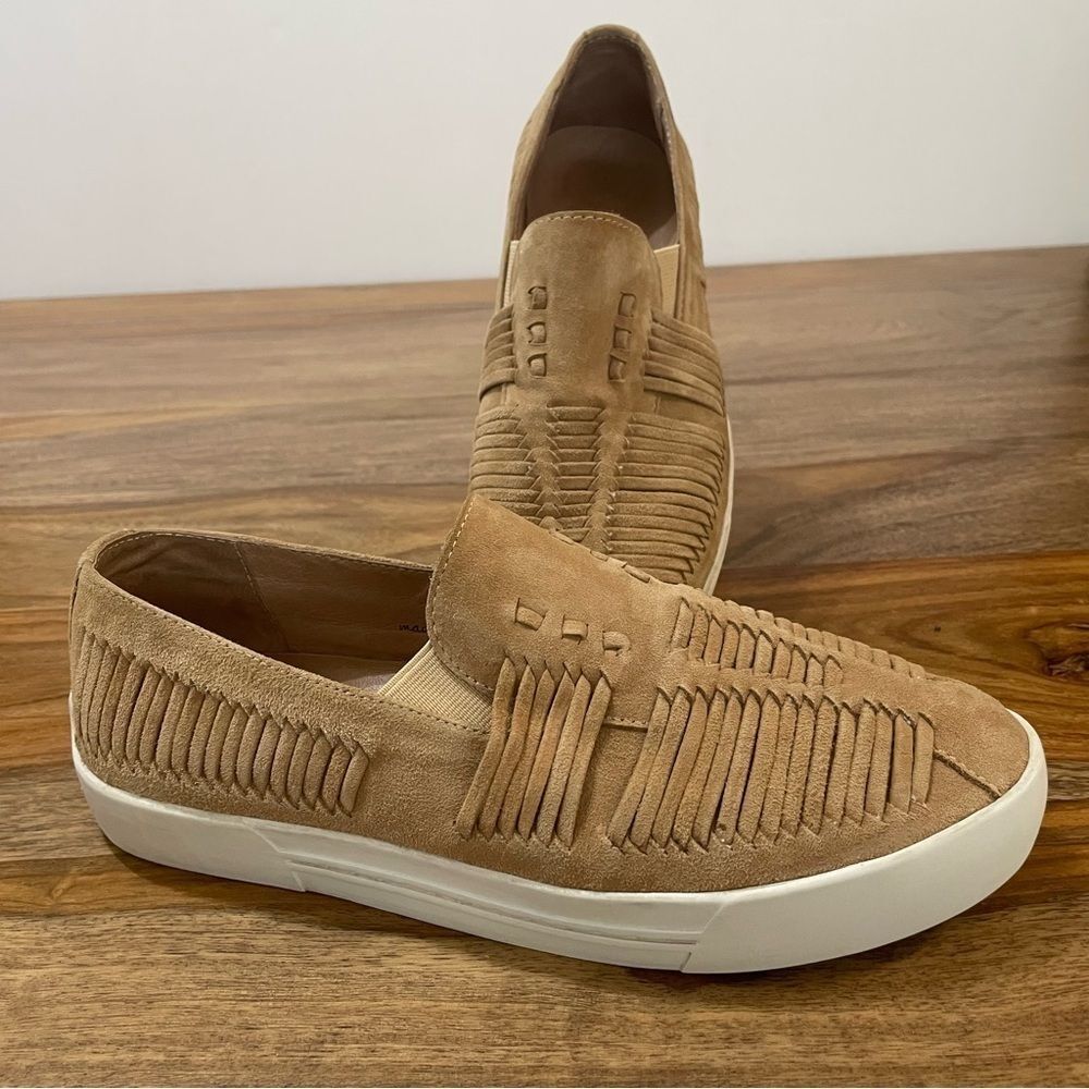 Women's Tan Slip-On Shoes Huarache Suede loafers tennis shoes size 6.5/37